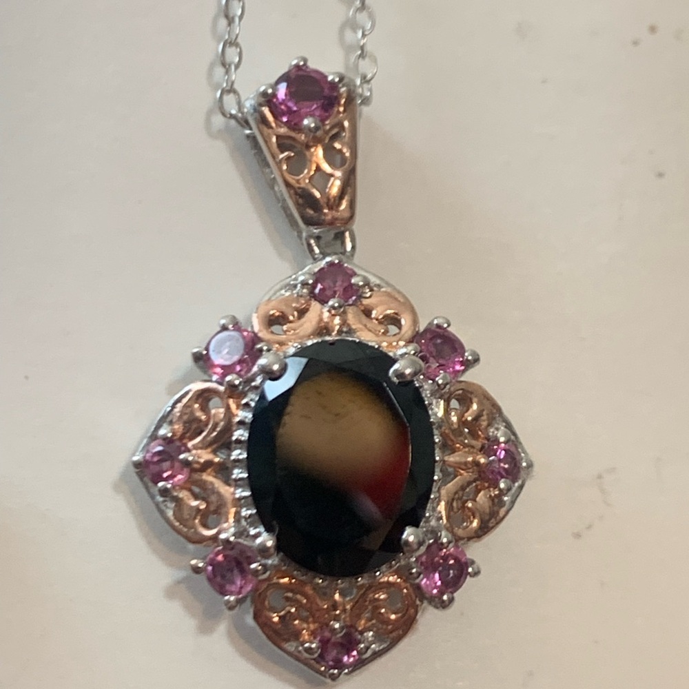 Sterling with rosegold Vermeil accent and onyx pendant 20" chain
